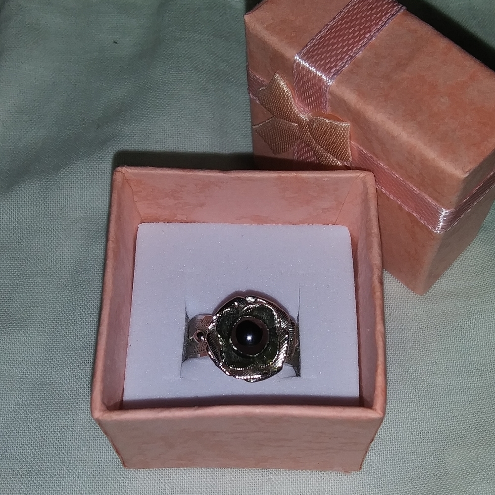 Sterling 925 Flower Ring AKOYA BLACK PEARL